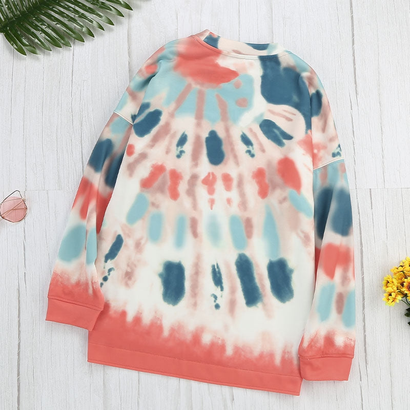 Tie Dye Pullover Sweatshirt Coral