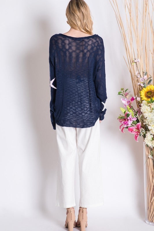 MULTI COLOR STAR PRINT SWEATER NAVY