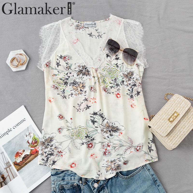 Patchwork Lace V neck Sleeveless Ivory Floral Tank