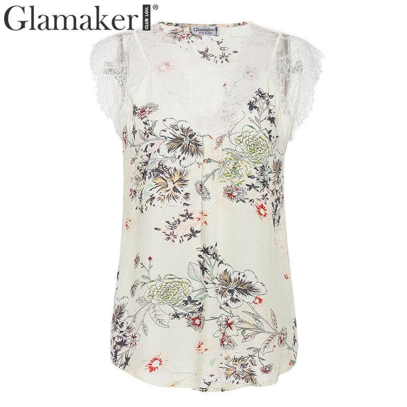 Patchwork Lace V neck Sleeveless Ivory Floral Tank