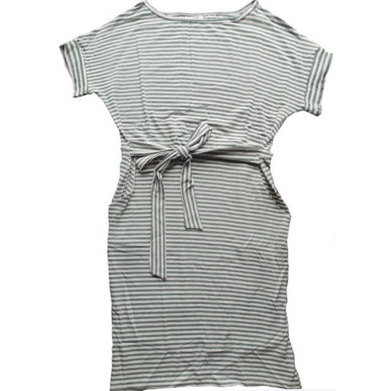 Casual Black Stripe Short Sleeve Cotton Dress