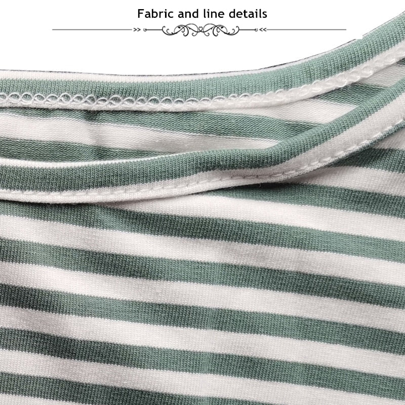 Casual Green Stripe Short Sleeve Cotton Dress