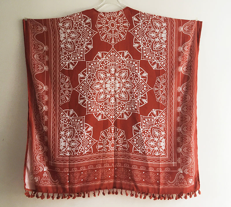 Boho Kimono Rust with Poms