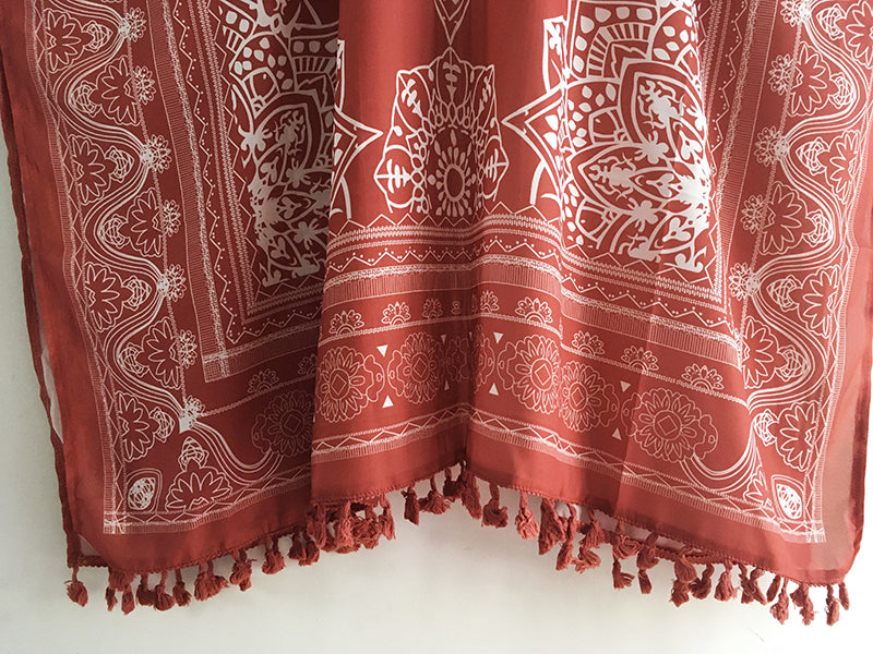 Boho Kimono Rust with Poms