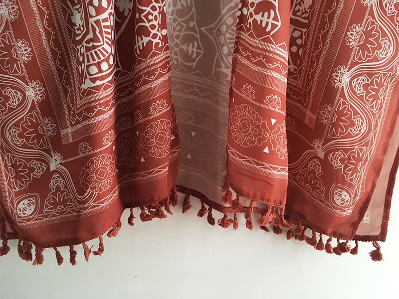 Boho Kimono Rust with Poms