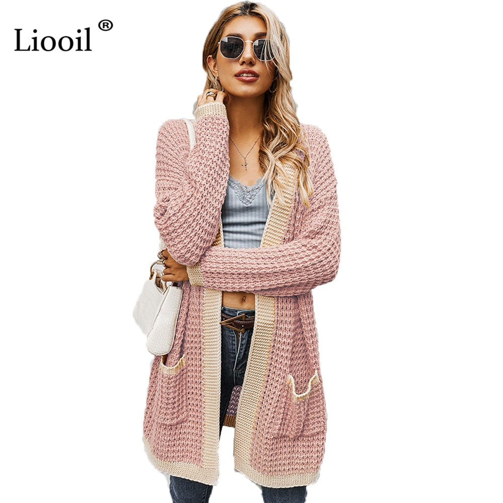 Contrast Piping Waffle Knit Cardigan Sweater