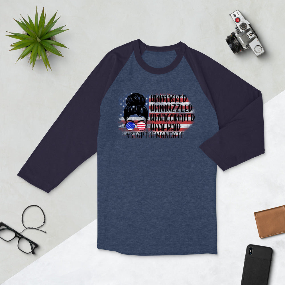 Stop the Mandate 3/4 sleeve raglan shirt Unisex