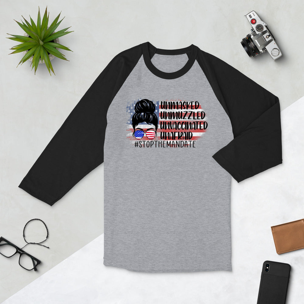 Stop the Mandate 3/4 sleeve raglan shirt Unisex