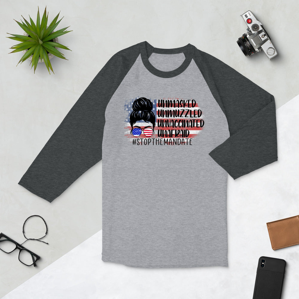 Stop the Mandate 3/4 sleeve raglan shirt Unisex