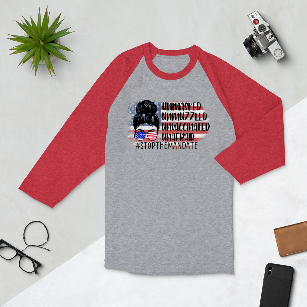 Stop the Mandate 3/4 sleeve raglan shirt Unisex