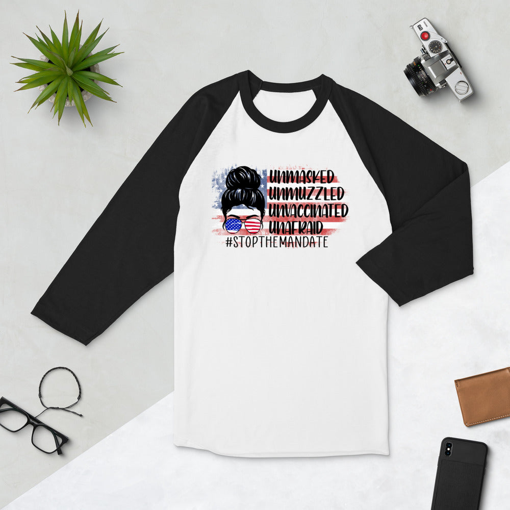 Stop the Mandate 3/4 sleeve raglan shirt Unisex