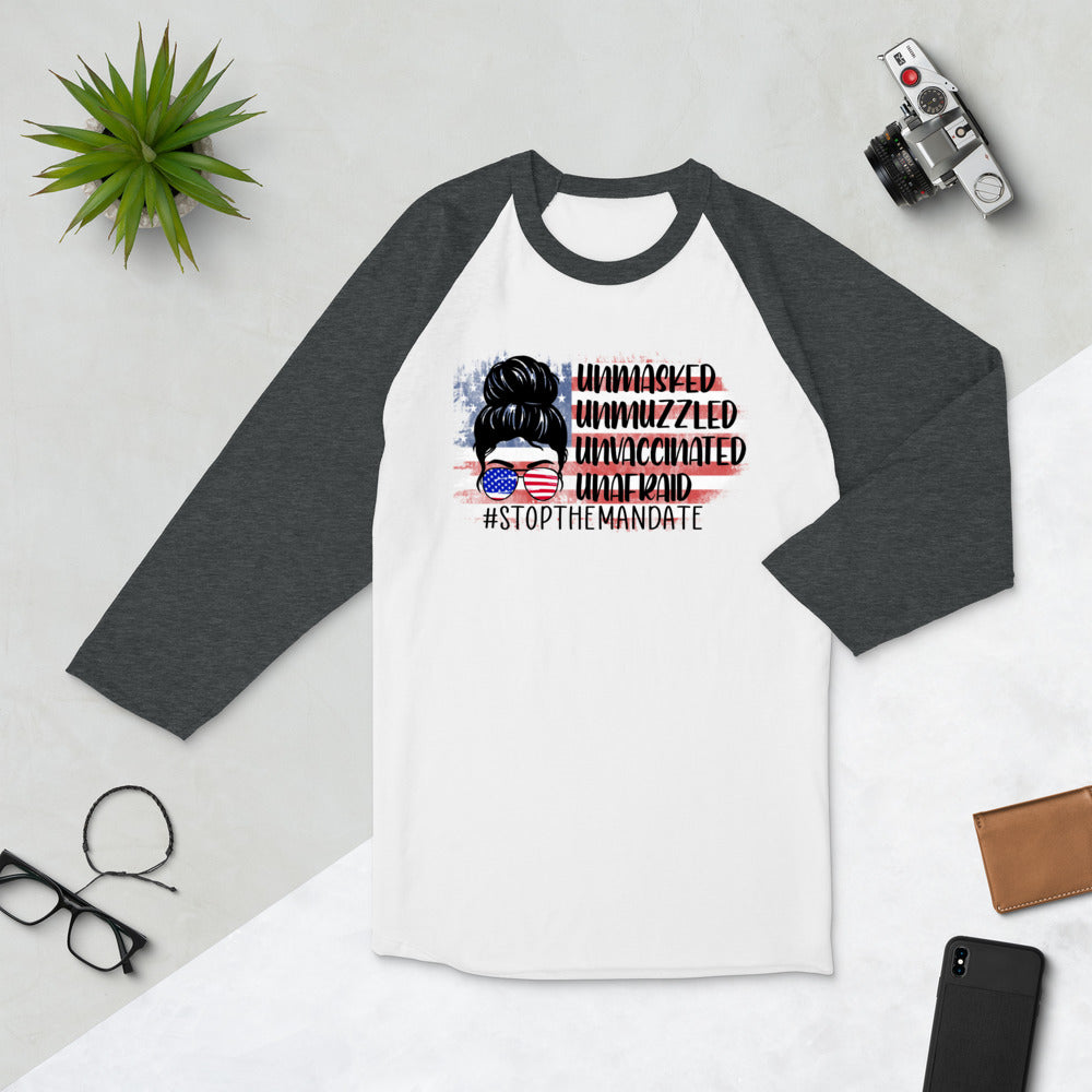 Stop the Mandate 3/4 sleeve raglan shirt Unisex