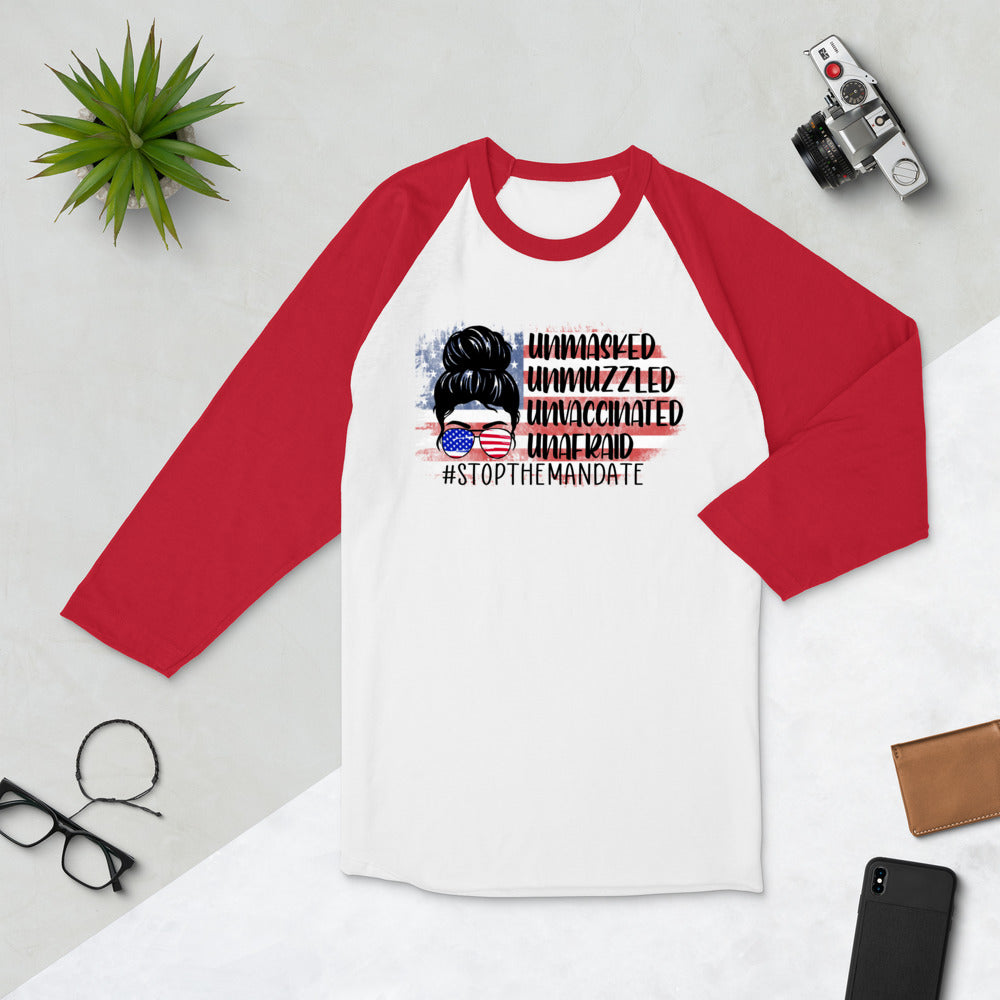 Stop the Mandate 3/4 sleeve raglan shirt Unisex