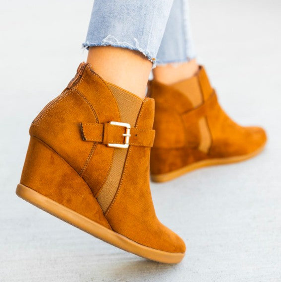 Beautiful Cognac Suede Bootie Wedge
