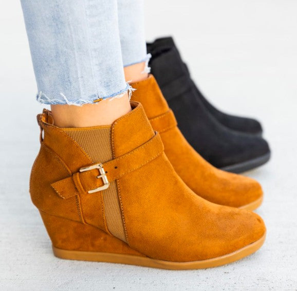 Beautiful Cognac Suede Bootie Wedge